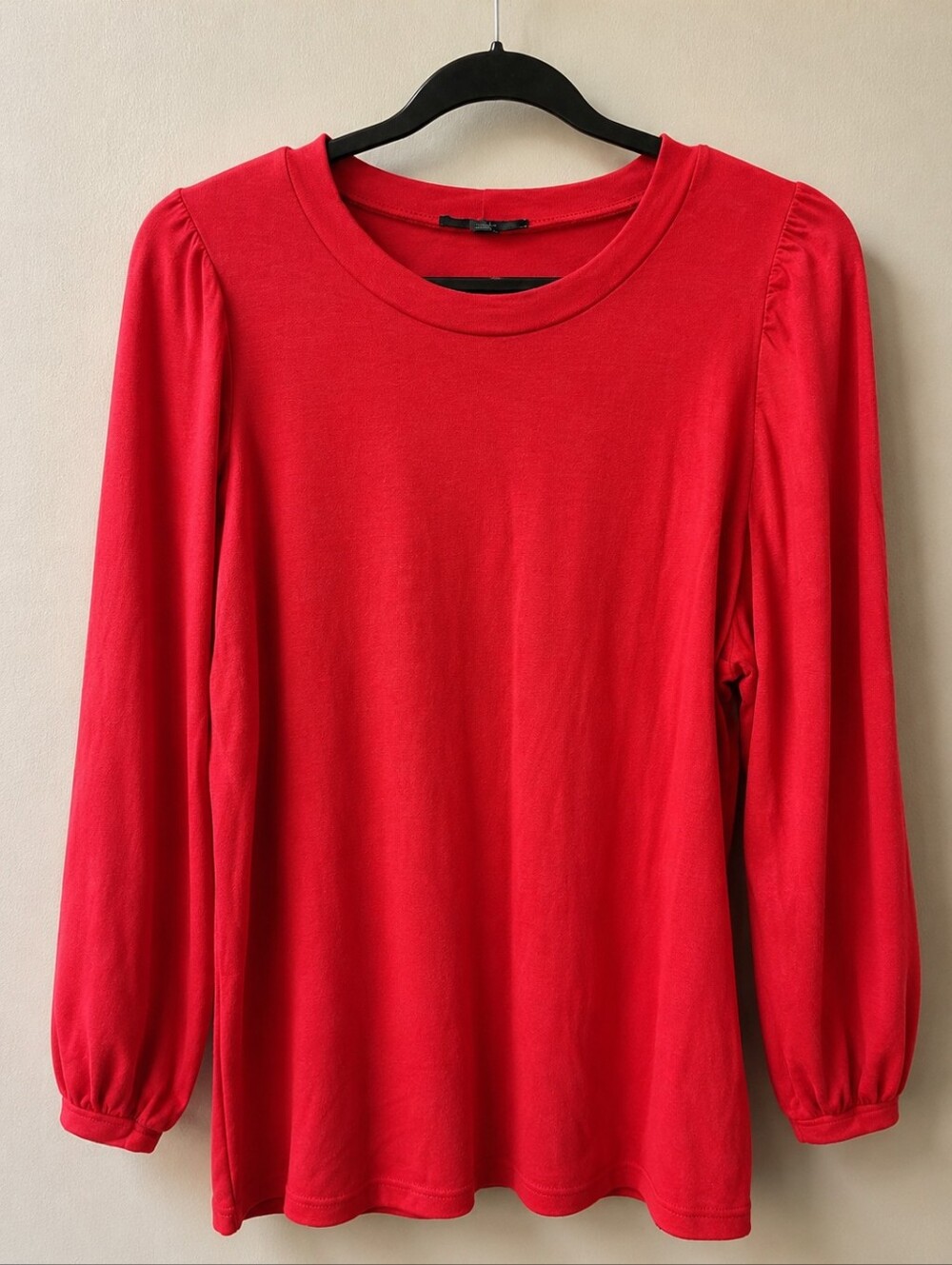 Anne Klein Red Puff Sleeve Modal Stretch Knit Blouse Top Large Size L - Picture 1 of 12